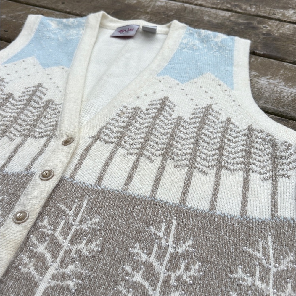 TanJay Cream Knit winter scene vest size M - Picture 4 of 8